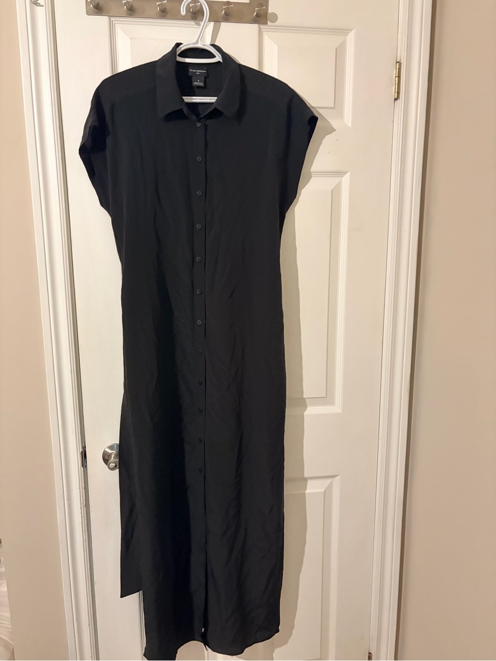 Club Monaco Black Button-Front Maxi Silk Shirt Dress - Picture 3 of 6